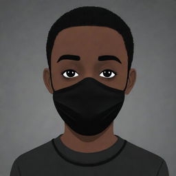 A cartoon of a black man with very short hair, dressed in all black clothing including a black face mask.