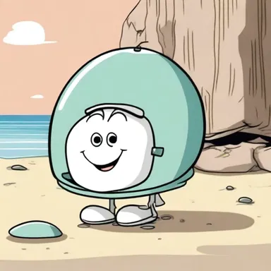 In the cartoon, the character used a limpet shell as a makeshift helmet to protect their head from falling objects.