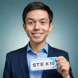 A cartoon-style human profile picture, the character is handing over a name tag with 'steko gaming' written on it.