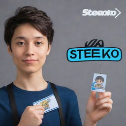 A cartoon-style human profile picture, the character is handing over a name tag with 'steko gaming' written on it.