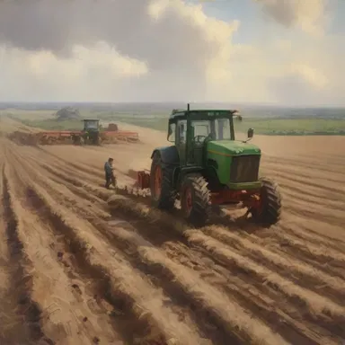 The artist depicted the process of tillage in their stunning landscape painting.