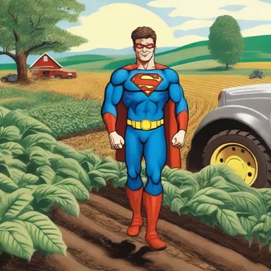 The superhero's origin story involved growing up on a farm and learning the importance of tillage for food production.