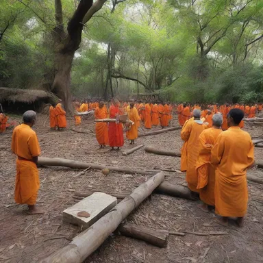 During the pilgrimage, the devotees constructed a jury-rigged altar out of fallen branches to perform their sacred rituals.
