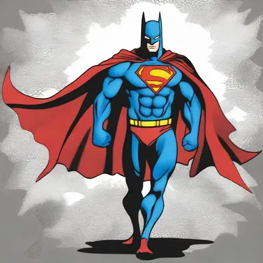 The superhero's cape was decorated with intricate feathered patterns, adding to his dynamic appearance.