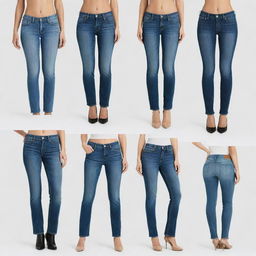 Single images of various styles of women's jeans, each on a white background