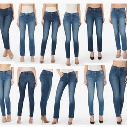 Single images of various styles of women's jeans, each on a white background