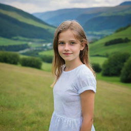 Portrait of a young girl in a picturesque landscape.