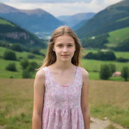 Portrait of a young girl in a picturesque landscape.