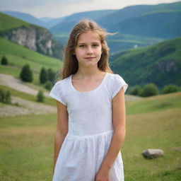 Portrait of a young girl in a picturesque landscape.