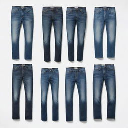 Single images of various styles of men's jeans, each on a white background