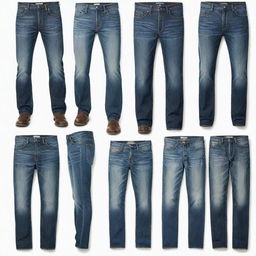 Single images of various styles of men's jeans, each on a white background