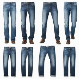 Single images of various styles of men's jeans, each on a white background