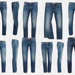 Single images of various styles of men's jeans, each on a white background