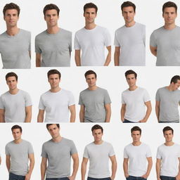 Single images of various styles of men's t-shirts, each on a white background