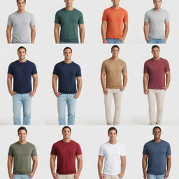 Single images of various styles of men's t-shirts, each on a white background