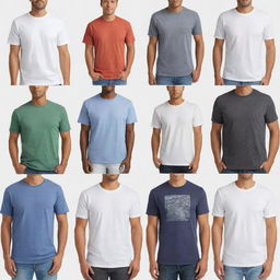 Single images of various styles of men's t-shirts, each on a white background