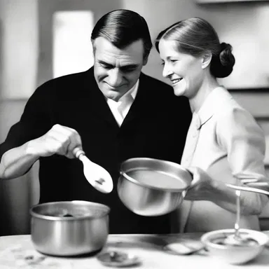 He gently dipped the ladle into the pot of soup, serving her a warm and comforting meal on their anniversary.