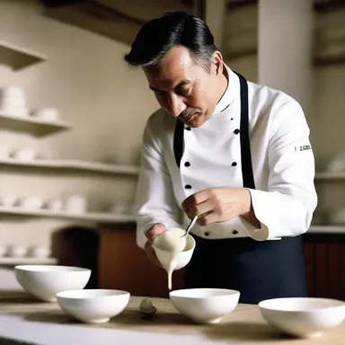 In the movie, the chef was shown ladling a creamy soup into elegant porcelain bowls.