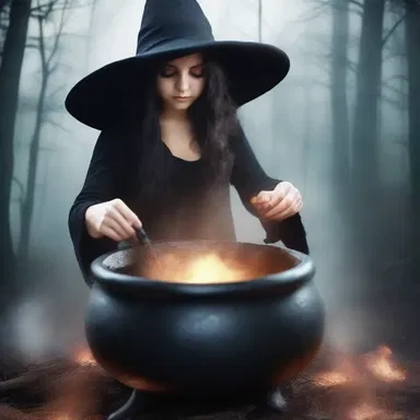The witch ladled the cursed potion into the cauldron, creating a writhing, black liquid that emitted a sinister mist.