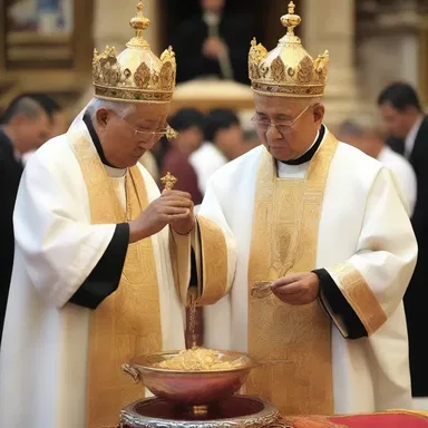 During the ceremony, the priest ladles holy water onto the heads of the faithful, symbolizing their purification and blessings.