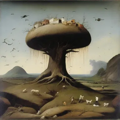 The artist used symbolism to convey the degradation of nature caused by human activity in his painting.