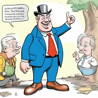 The cartoon mocked the politician's degradation by portraying him as a buffoonish character with no credibility.