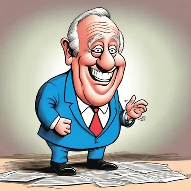 The cartoon mocked the politician's degradation by portraying him as a buffoonish character with no credibility.