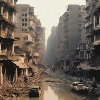 The film depicts the degradation of a once prosperous city, showing the dire consequences of corruption and greed.