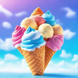 A vibrant, high-quality digital art piece showcasing a delicious ice cream cone