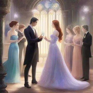 In the fantasy novel, the main characters attended a magical gala affair in a mystical realm.