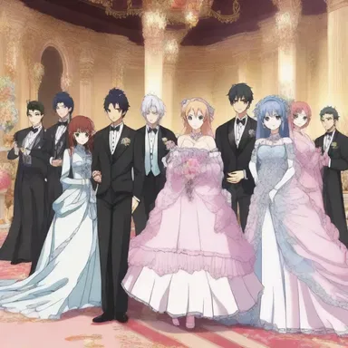 The characters in the anime series were invited to a glamorous gala affair, complete with elegant costumes and enchanting decorations.