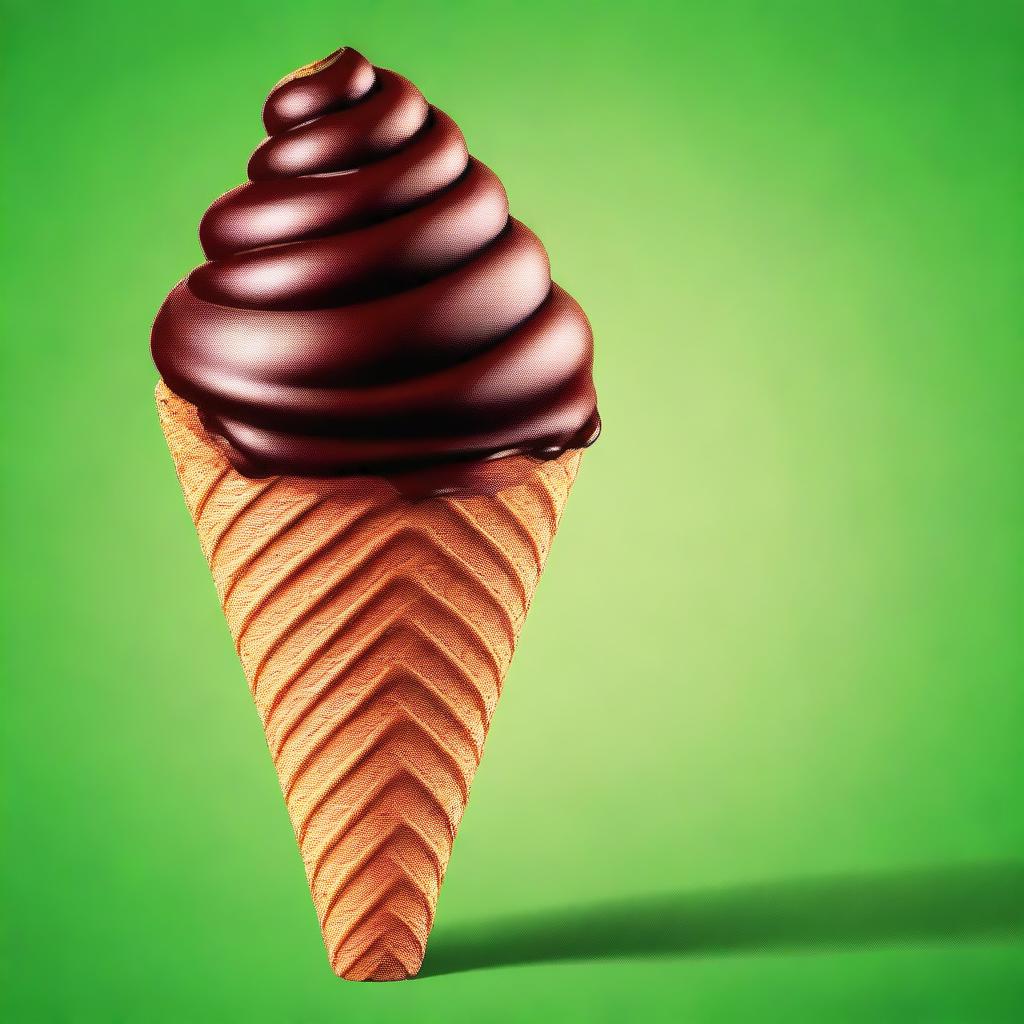 A high-resolution digital art image depicting a tempting chocolate ice cream cone