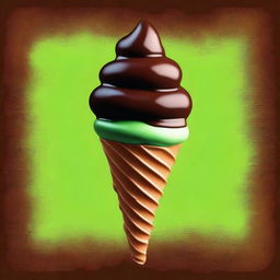 A high-resolution digital art image depicting a tempting chocolate ice cream cone