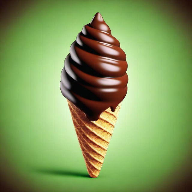 A high-resolution digital art image depicting a tempting chocolate ice cream cone