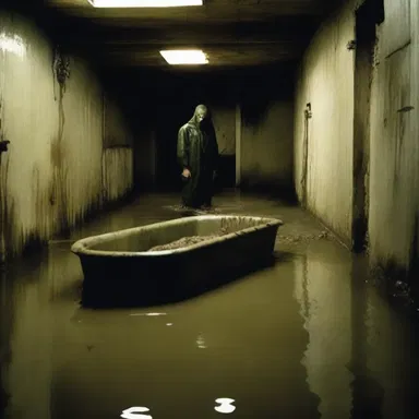 The horror movie depicted a terrifying scene in which the basement was flooded with feculent water, adding to the suspense and disgust.