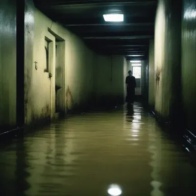 The horror movie depicted a terrifying scene in which the basement was flooded with feculent water, adding to the suspense and disgust.