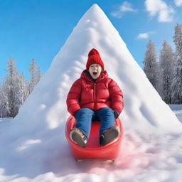 This is a high-quality, realistic photograph capturing a teenager, dressed in winter clothing, as tiny as Tom Thumb