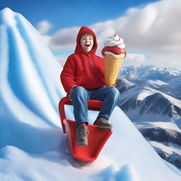 This is a high-quality, realistic photograph capturing a teenager, dressed in winter clothing, as tiny as Tom Thumb