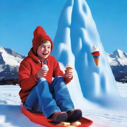 This is a high-quality, realistic photograph featuring a teenager, as small as Tom Thumb, clad in winter attire