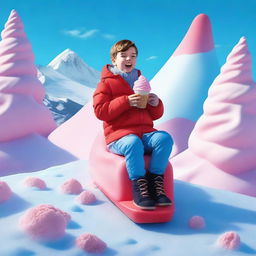 A high-quality, realistic photograph captures a teenager, as tiny as Tom Thumb, sporting winter clothes