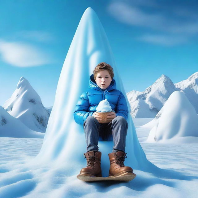 This is a high-quality, realistic photograph showcasing a teenager, as petite as Tom Thumb, dressed in winter clothes