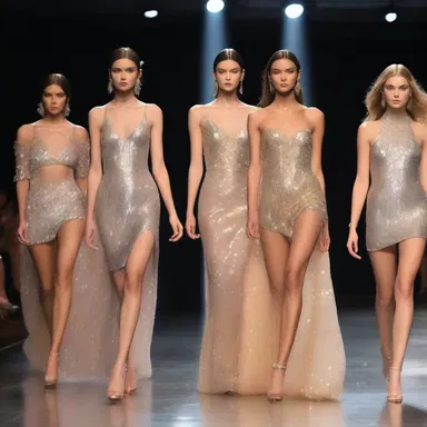 The fashion show concluded with a stunning display of brilliance as the models walked the runway in sparkling clothes.