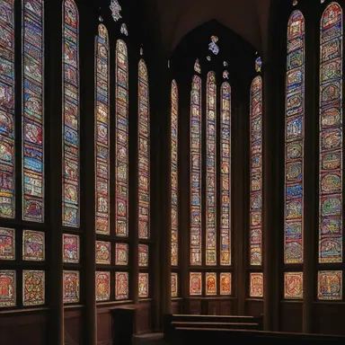 The stained glass windows in the cathedral cast a colorful brilliance that illuminated the sacred space.