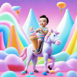 A captivating digital art image captures Tom Thumb in an ice cream realm