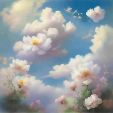 The ethereal painting depicted a dreamlike scene with floating clouds and delicate flowers.