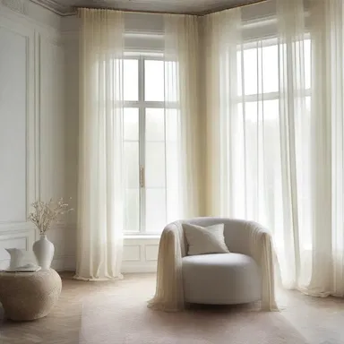 In this ethereal room design, the light color palette and translucent curtains create a sense of delicacy and airiness.