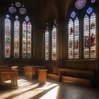 The stained glass windows in the cathedral created an ethereal effect as the sunlight streamed through, filling the space with a heavenly glow.