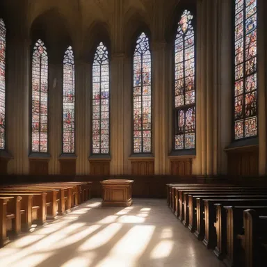 The stained glass windows in the cathedral created an ethereal effect as the sunlight streamed through, filling the space with a heavenly glow.