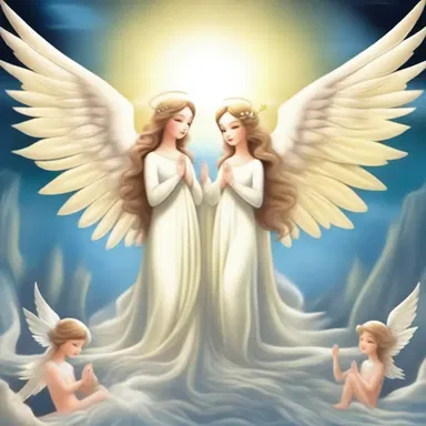 The ethereal creatures with wings and halos in the cartoon show were depicted as heavenly beings.