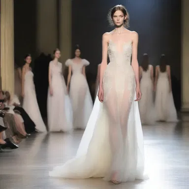 The ethereal gown floated effortlessly down the runway, captivating everyone with its delicate silhouette.